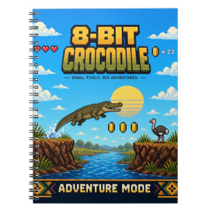 Crocodile, Retro 8-Bit Pixel Art Notebook