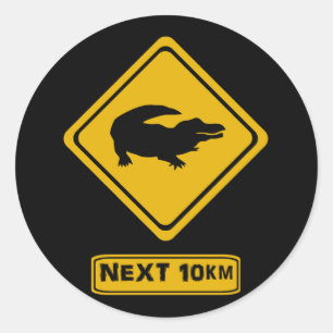 crocodile road sign classic round sticker