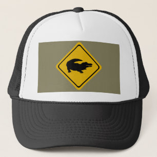 crocodile road sign trucker hat