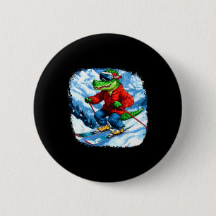 Crocodile Skier  6 Cm Round Badge