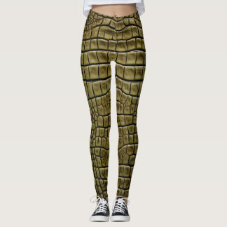 Crocodile Skin Print Brown Leggings & Yoga Pants