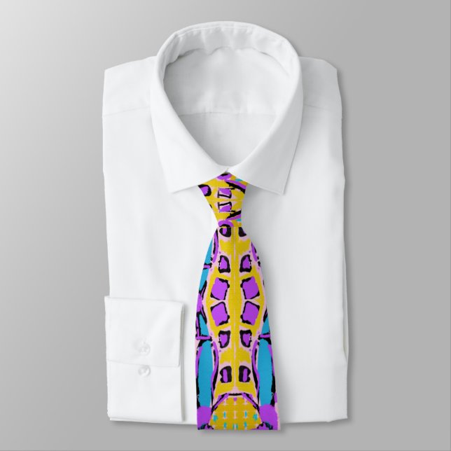 Crocodile Skin Yellow Blue Purple Abstract Art Tie (Tied)