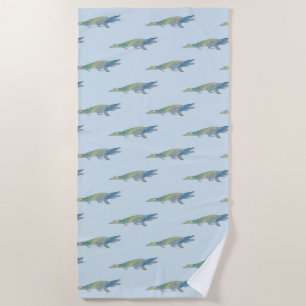 Crocodile Watercolor Coastal Beach Towel