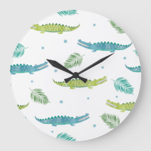 Crocodile Watercolor: Vintage Alligator Pattern Large Clock
