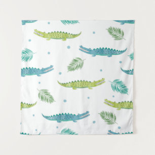 Crocodile Watercolor: Vintage Alligator Pattern Tapestry
