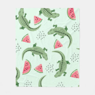 Crocodile Watermelon, Abstract Vintage Pattern. Fleece Blanket