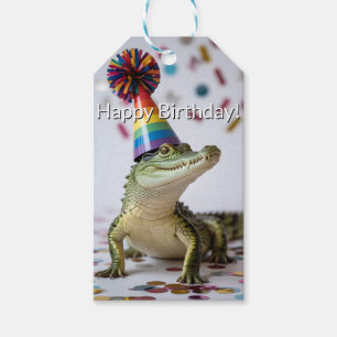 Crocodile Wearing a Rainbow Birthday Party Hat Gift Tags