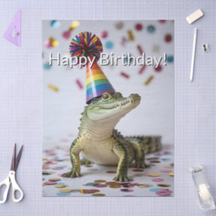 Crocodile Wearing a Rainbow Birthday Party Hat Tissue Paper