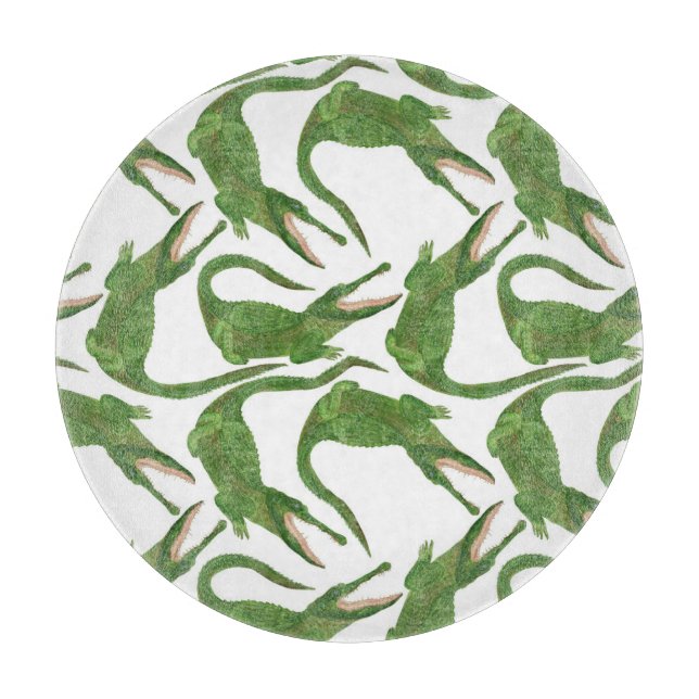 Crocodile White Watercolor Array Cutting Board (Front)