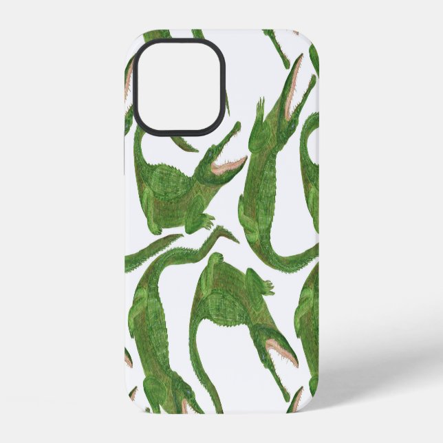 Crocodile White Watercolor Array iPhone Case (Back)