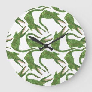 Crocodile White Watercolor Array Large Clock