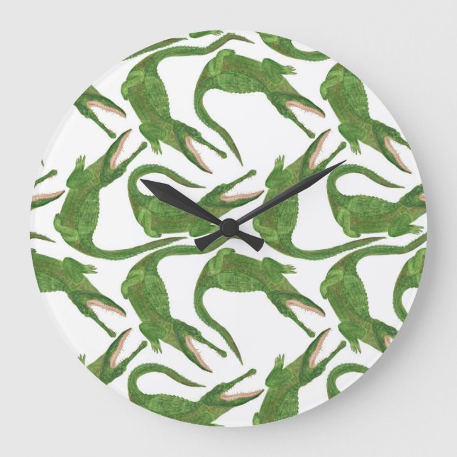 Crocodile White Watercolor Array Large Clock (Front)