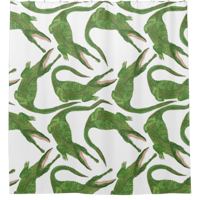 Crocodile White Watercolor Array Shower Curtain (Front)