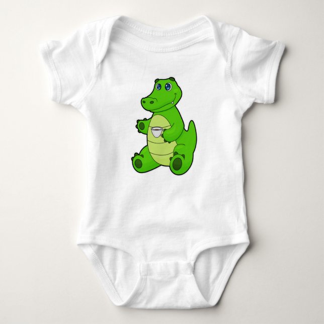 Crocodile with Cup of Coffee Baby Bodysuit (Front)