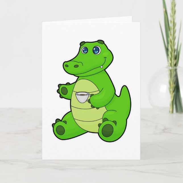 Crocodile with Cup of Coffee Card (Front)