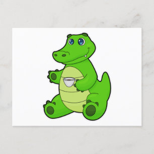 Crocodile with Cup of Coffee Postcard