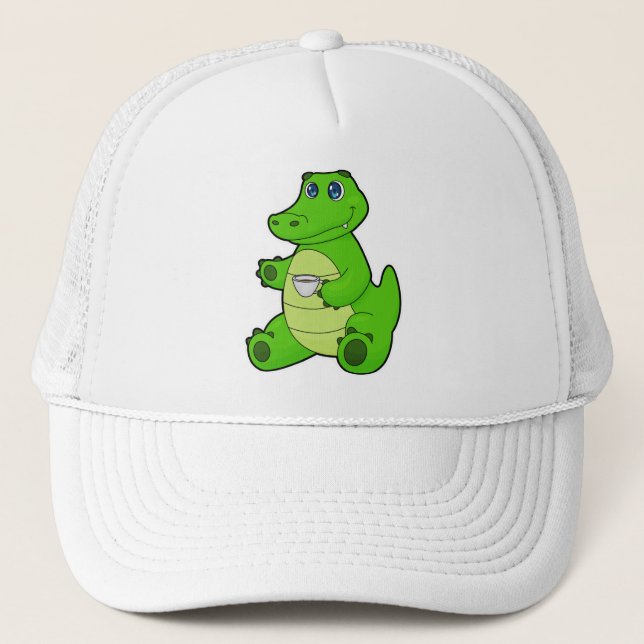 Crocodile with Cup of Coffee Trucker Hat (Front)