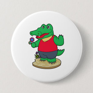 Crocodile with Flowers 7.5 Cm Round Badge