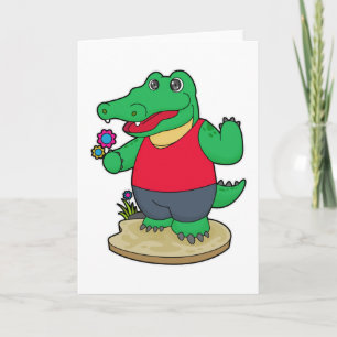 Crocodile with Flowers Card