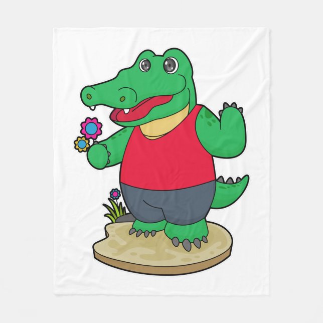 Crocodile with Flowers Fleece Blanket (Front)