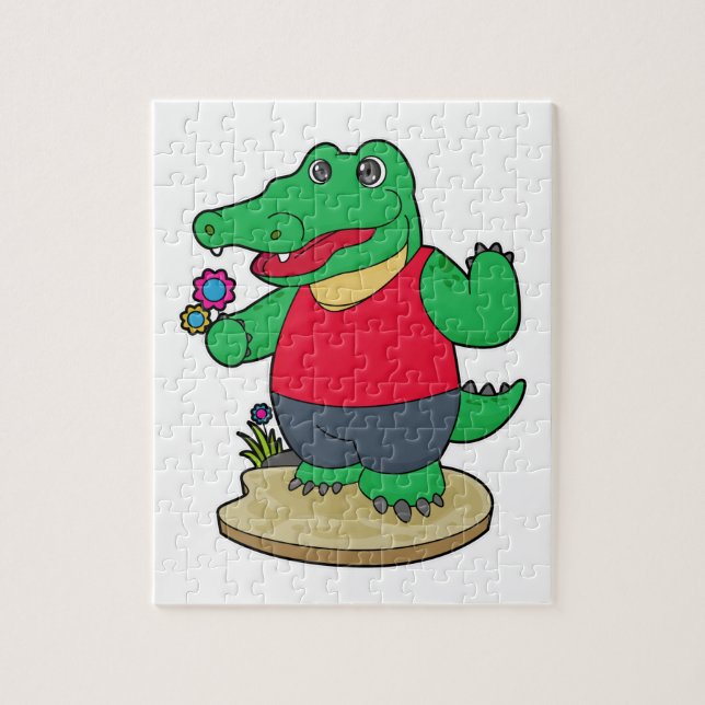 Crocodile with Flowers Jigsaw Puzzle (Vertical)