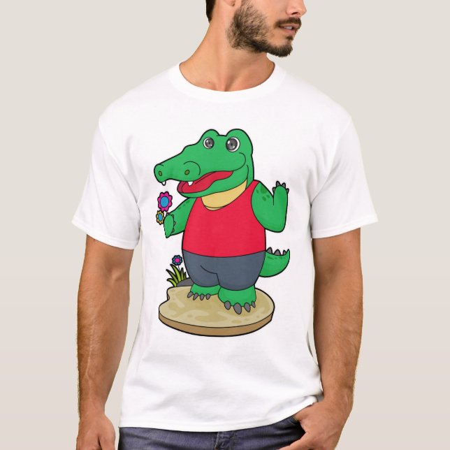 Crocodile with Flowers T-Shirt (Front)