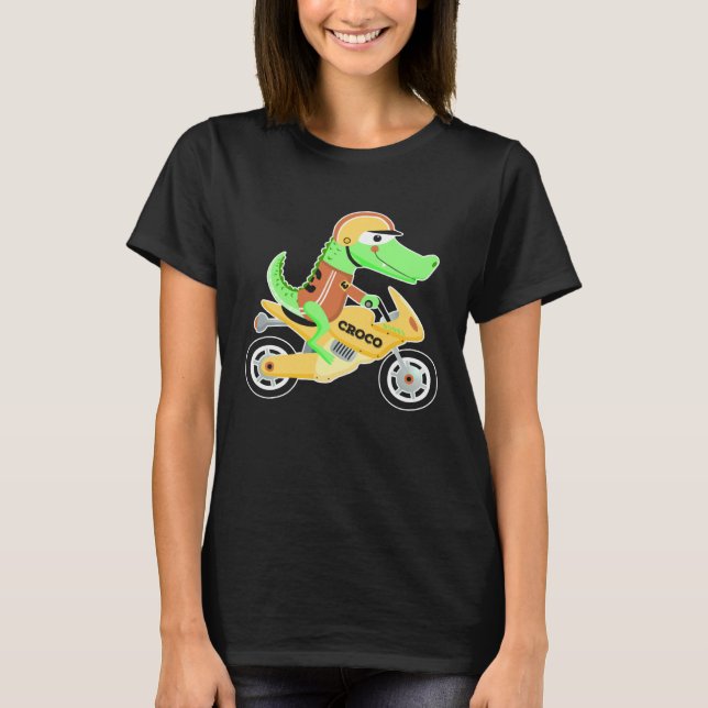 Crocodile with motorcycle biker motorcycle dirt bi T-Shirt (Front)