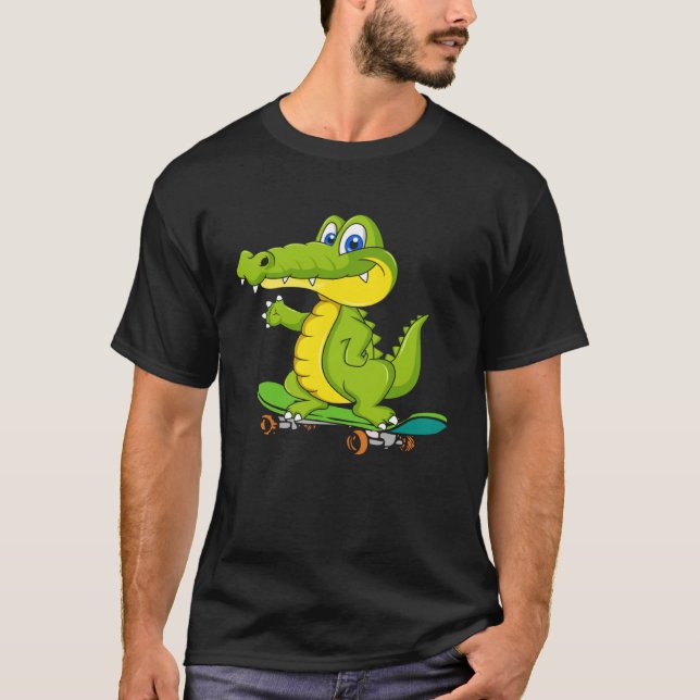 Crocodile with skateboard skateboarding skater boy T-Shirt (Front)