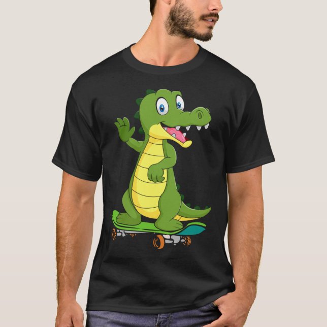 Crocodile with skateboard skateboarding skater boy T-Shirt (Front)