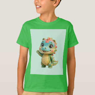 Crocodino - mint background - Kids Vertical T-Shirt