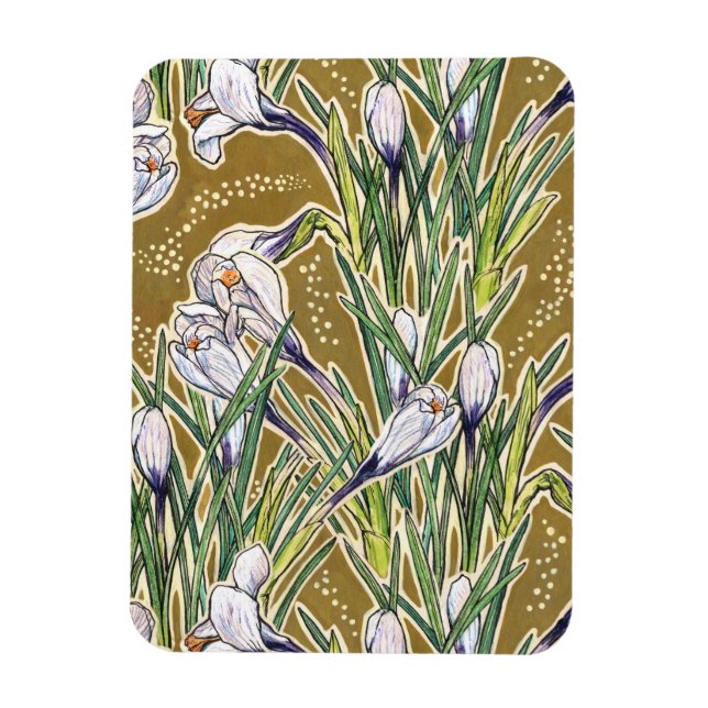 Crocus Flowers Spring Floral Botanical Art Pattern Magnet (Vertical)