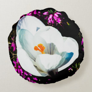 Crocus In Flower Bed Round Cushion