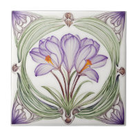 Crocus on Symmetric Art Nouveau ceramic tile