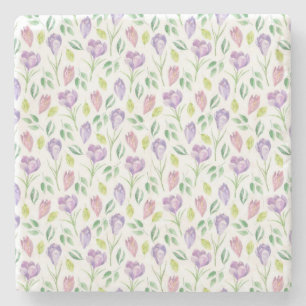 Crocus Pattern Watercolor white Stone Coaster