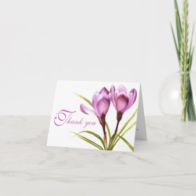Crocus purple flower wedding thank you card (Front)