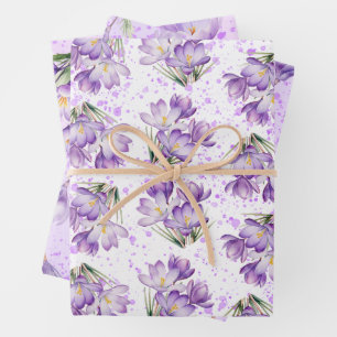 Crocus Spring Floral Pattern Wrapping Paper Sheet