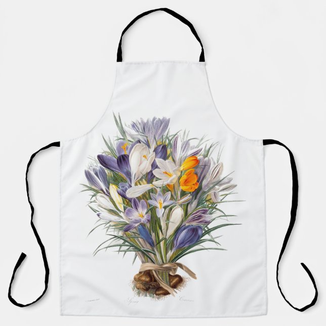 Crocus Spring Flower Botanical Floral Art Apron (Front)