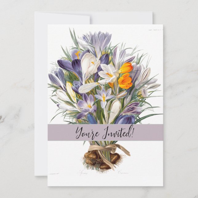 Crocus Spring Flower Botanical Floral Art Invitation (Front)