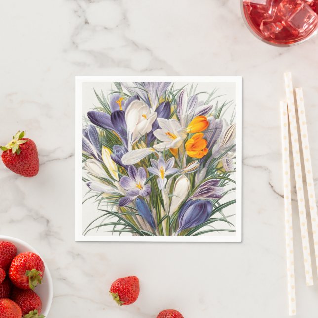 Crocus Spring Flower Botanical Floral Art Napkin (Insitu)