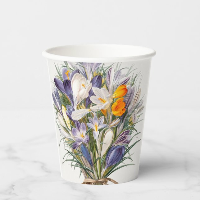Crocus Spring Flower Botanical Floral Art Paper Cups (Front)