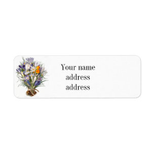 Crocus Spring Flower Botanical Floral Art Return Address Label