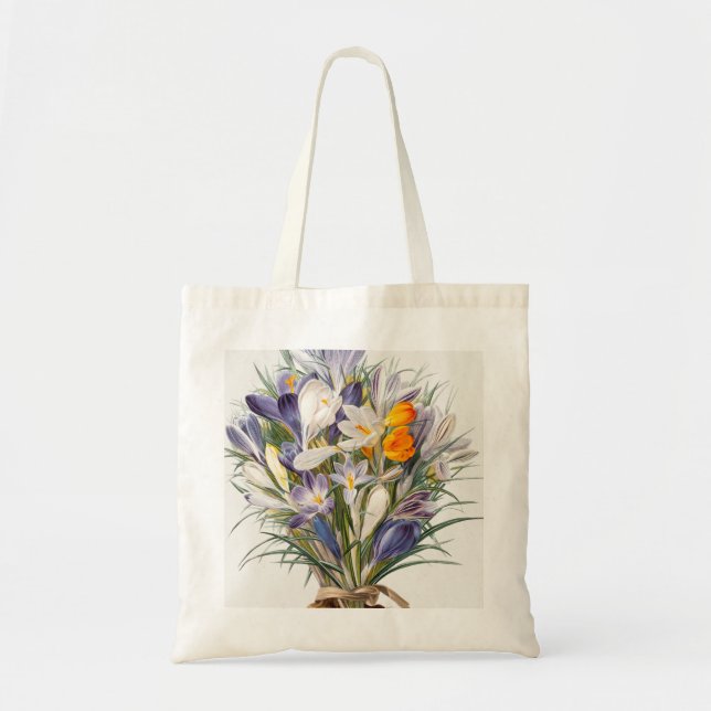 Crocus Spring Flower Botanical Floral Art Tote Bag (Front)