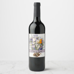 Crocus Spring Flower Botanical Floral Art Wine Label