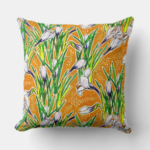 Crocuses, floral pattern, beautiful spring flowers cushion