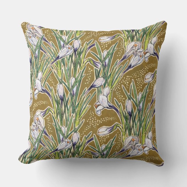 Crocuses, floral pattern, beautiful spring flowers cushion (Front)
