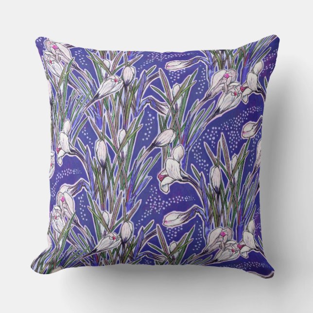 Crocuses, floral pattern, beautiful spring flowers cushion (Front)