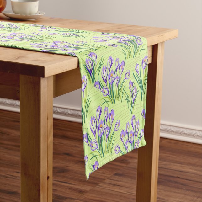 Crocuses on light green short table runner (In Situ)