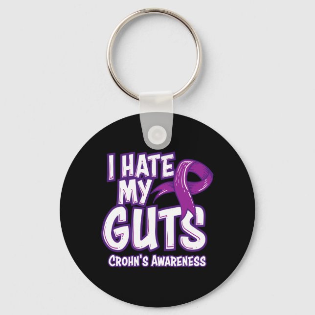 Crohns Awareness Gift Funny Hate Guts Purple Key Ring (Front)