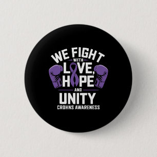 Crohns Awareness Love Hope Unity Purple Ribbon Box 6 Cm Round Badge