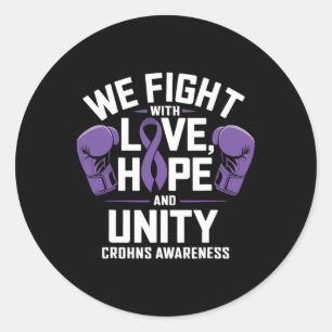 Crohns Awareness Love Hope Unity Purple Ribbon Box Classic Round Sticker
